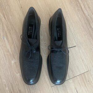 NWOB Stuart Weitzman Black Calf and Tweed Gatsby Lace-Up Oxford Loafers Size 11N